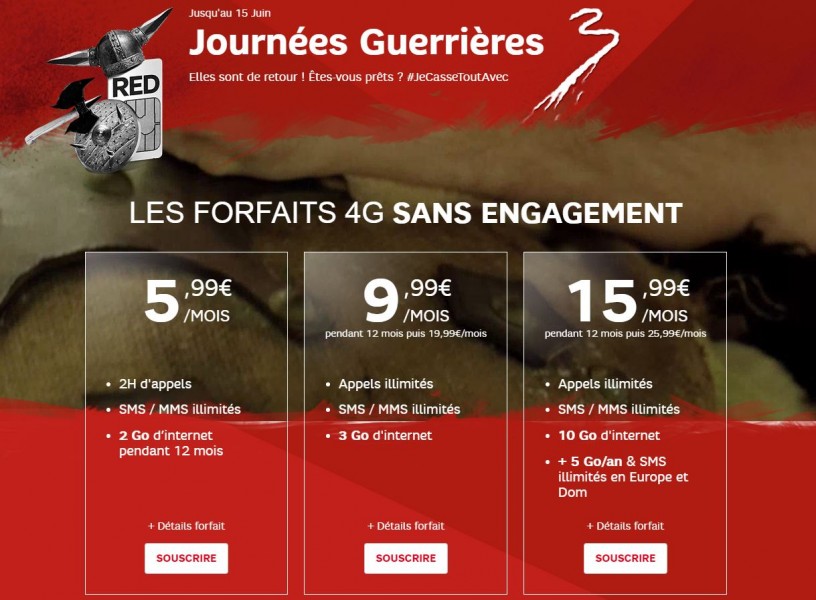 forfait 4G sans engagement RED de SFR Journées guerrières