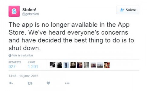 Tweet du co-fondateur de Stolen