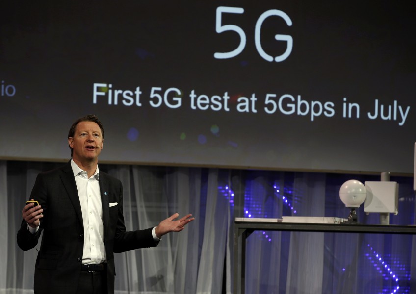 Ericsson's Chief Executive Vestberg speaks during a presentation event at the Mobile World Congress in Barcelona