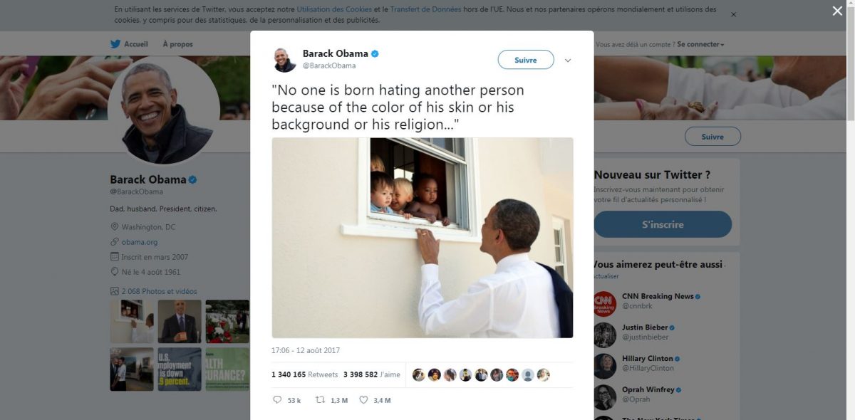 Le tweet sur Charlottesville de Barack Obama devient célèbre