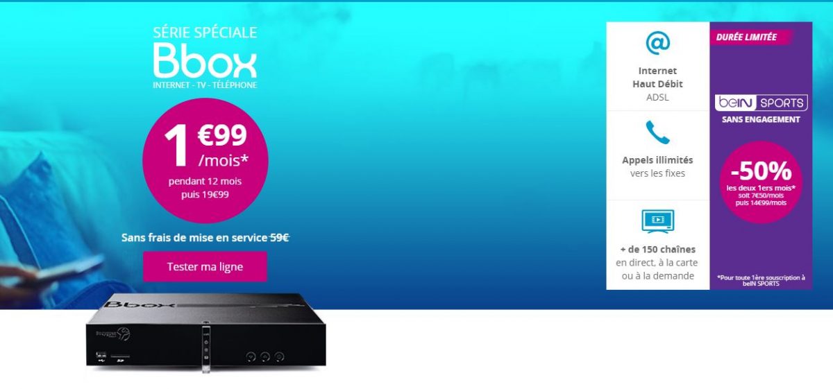 Bouygues Telecom : la Bbox ADSL est à 1.99 euros et le prix ne change pas si vous ajoutez le forfait B&You 24/24 20Mo