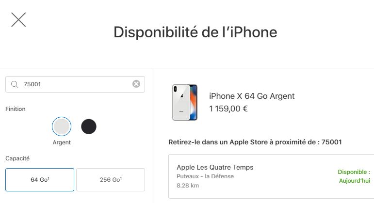 Disponibilité iPhone X 64 Go Paris