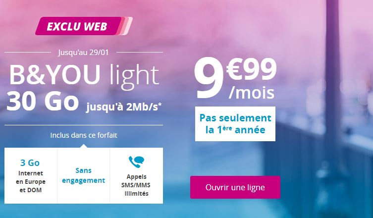 Forfait B&You light 30 Go abonnement sans engagement