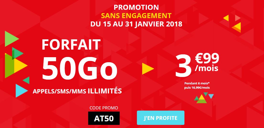 Forfait Auchan Telecom sans engagement 50 Go 