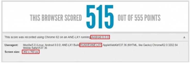 Huawei P20 test HTML5Test