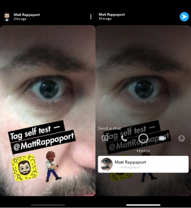 Snapchat : il est possible de taguer un ami dans sa story