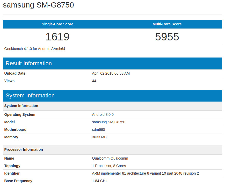 Samsung Galaxy S9 Mini sur Geekbench