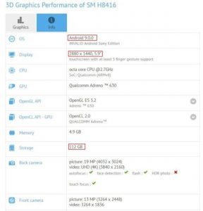 xperia XZ3 bench 288x300 - Un bench dévoile les caractéristiques du Sony Xperia XZ3