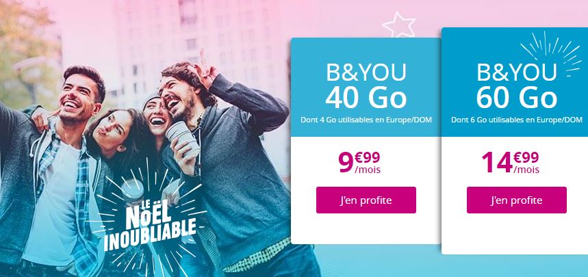 Bon plan : forfaits B&YOU 40 Go et 60 Go à 9.99 euros et 14.99 euros