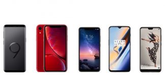 Samsung Galaxy S9, iPhone XR, Xiaomi Redmi Note 6 Pro, OnePlus 6T et Huawei P20 Pro