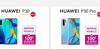 100 euros de bonus reprise sur les Huawei P30 et P30 Pro chez Bouygues Telecom