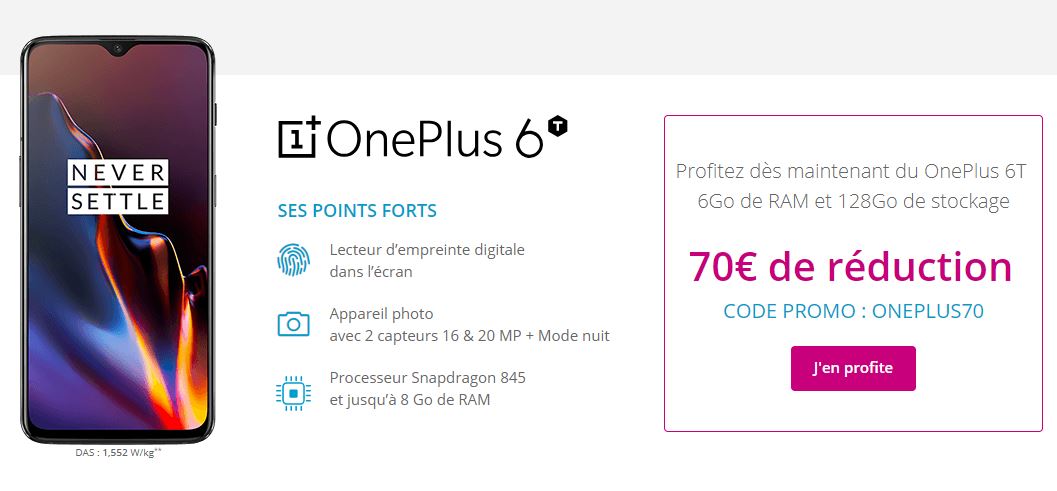 Grosse promo sur le OnePlus 6T en exclusivité chez Bouygues Telecom