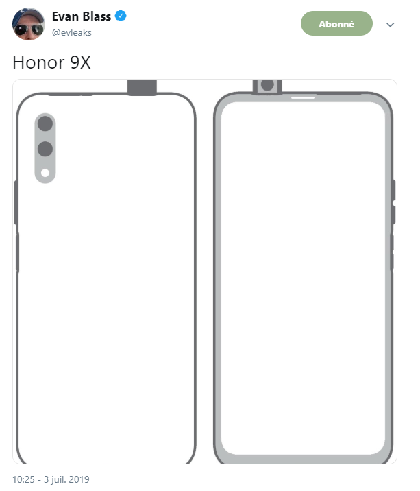 Le Honor 9X avec une caméra pop-up ? 