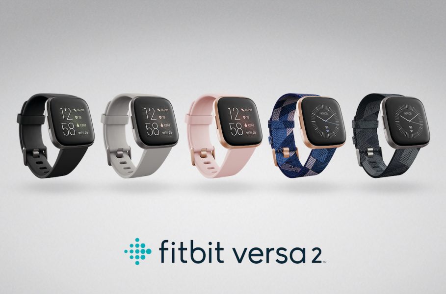 Product render of Fitbit Versa 2 inbox and Special Edition family.