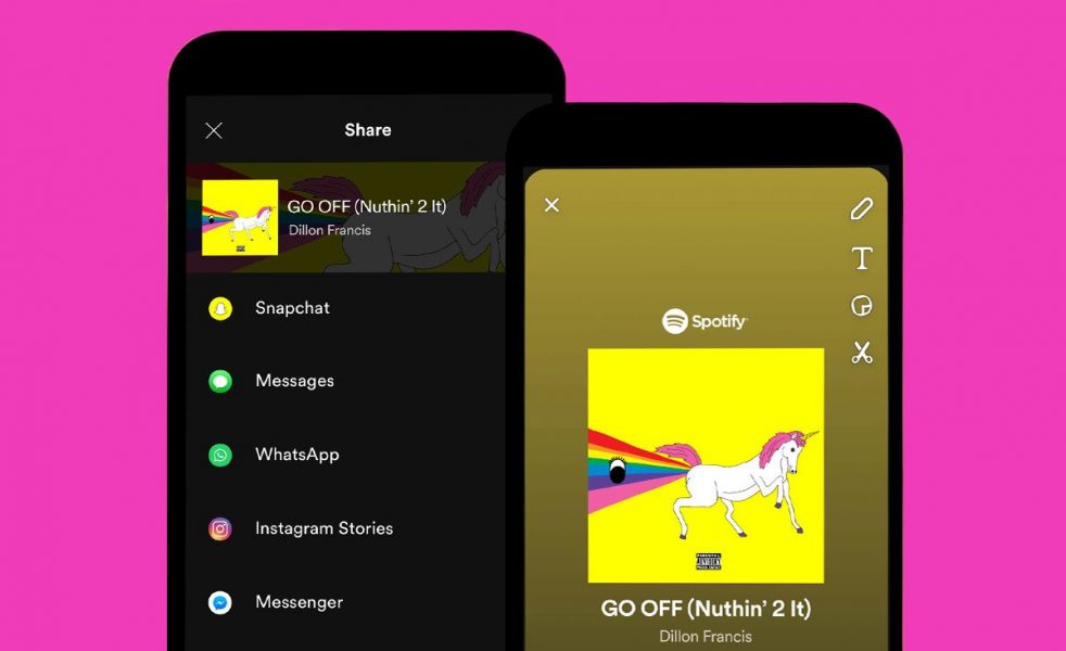 spotify snapchat 04B002DD01662462 982x600 - Il est désormais possible de partager sa playlist Spotify sur Snapchat